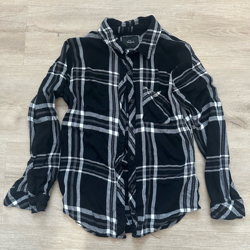 Rails Black and White Plaid Button-Up Shirt